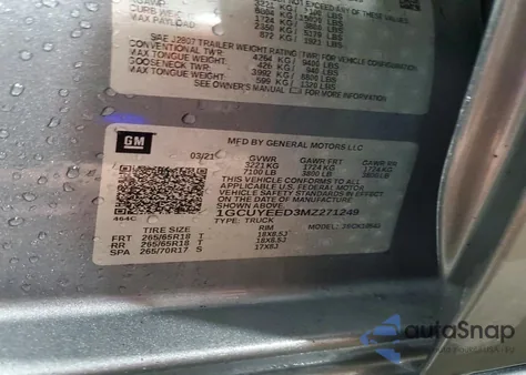 2021 Chevrolet Silverado K1500 Rst z USA, uszkodzony, nr VIN 1GCUYEED3MZ271249